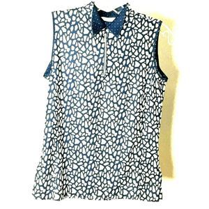 Lady Hagen‎ Women's Golf Shirt Polo Top Sleeveless 3/4 Zip Blue White Geo Sz XS